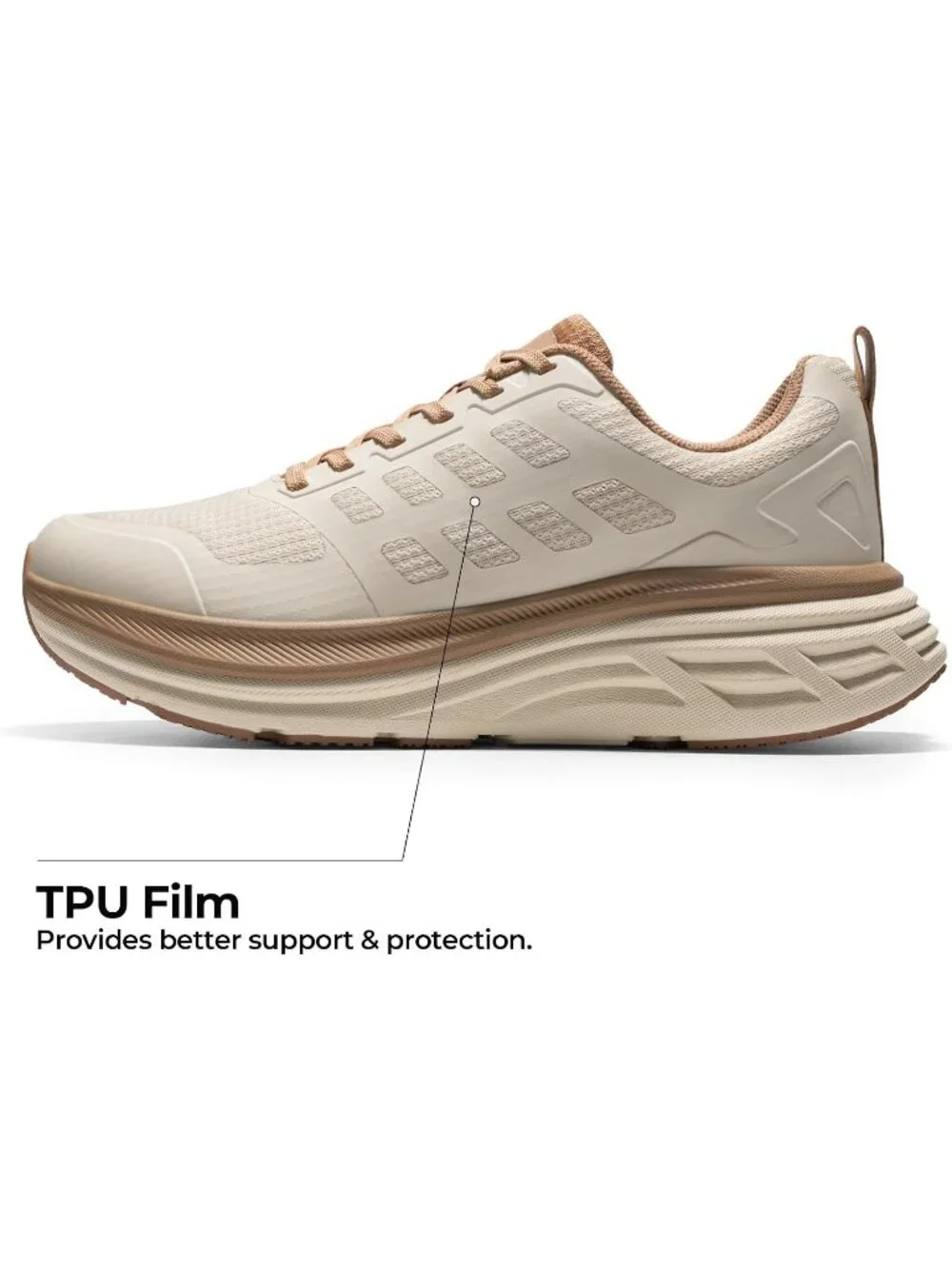 Women's Beige Walking Shoes Lace Up No Heel Round Toe Athletic Fashion Sneaker
